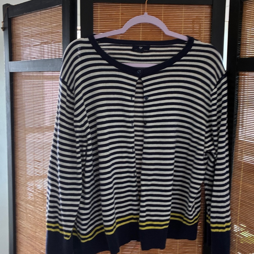 GAP Plus Size Navy and White Striped Knit Cardigan Worn 1x XXL